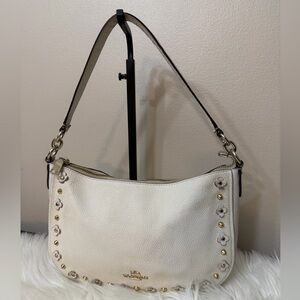 Coach Ivory Leather Shoulder Bag with Gold Studs